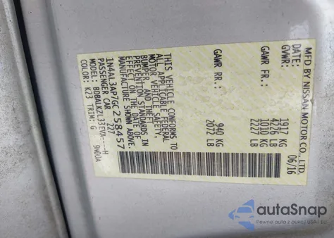 2016 Nissan Altima 2.5/S/Sv/Sl/Sr z USA, uszkodzony, nr VIN 1N4AL3AP7GC258457